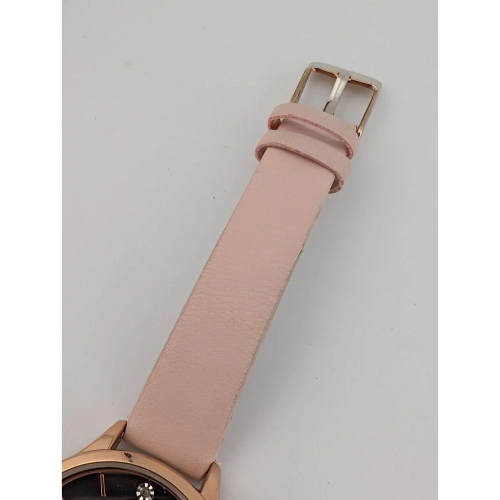 Adrienne Vittadini Watch Women 34mm Case Pink Faux Leather Band- New Battery‎